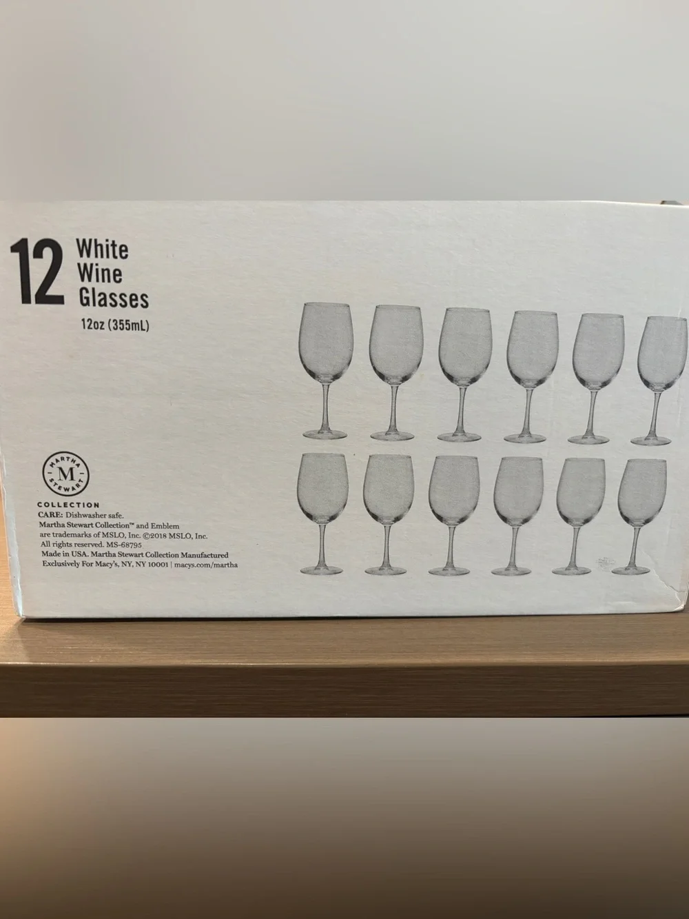 NIB Martha Stewart White Wine Glasses Set - Clear Stemmed 12-Pack